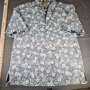 Hilo Hattie Hawaiian floral reverse print 1/2 button down shirt LARGE